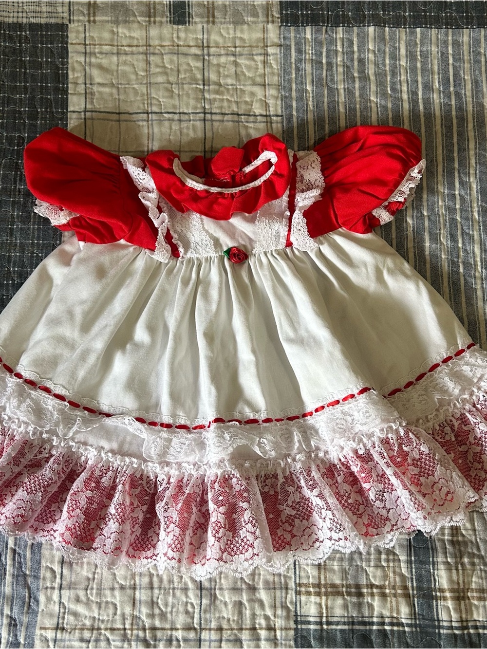 Vintage Red and White Frilly Lace Baby Girl Dress - 12M